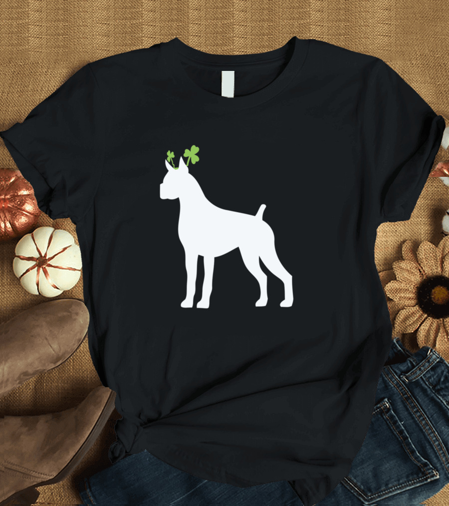Boxer Dog with St Patrick's Day Shamrock Ears T-Shirt