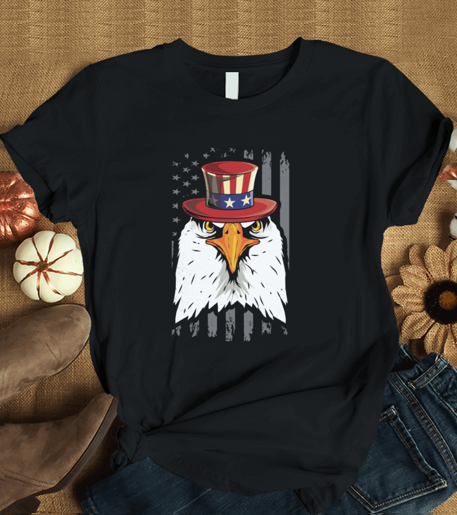 Eagle Cool Bald Eagle American Flag 4Th Of July Uncle Sam Hat T-Shirt