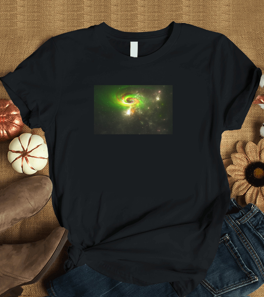 Fractal Galaxy Cosmic Spiral in Green and Black Space Scene T-Shirt