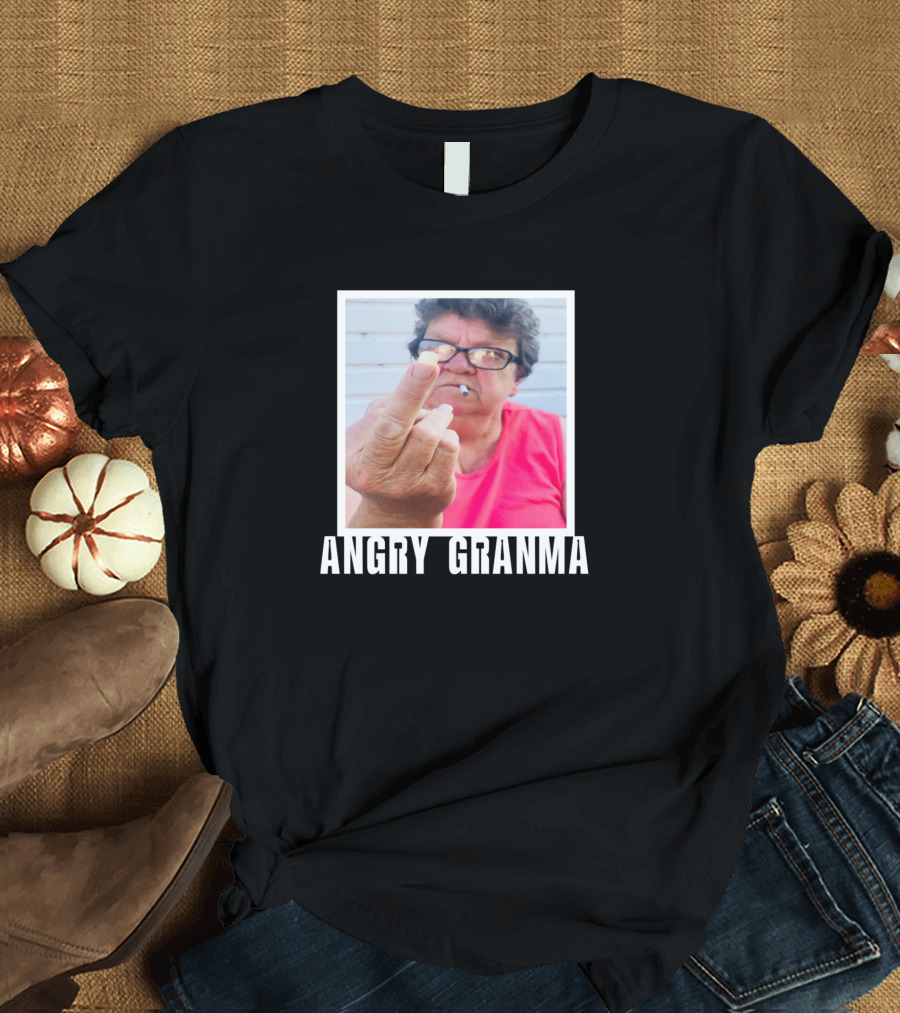 Angry Grandma Middle Finger Gesture Smoky Glasses T-Shirt
