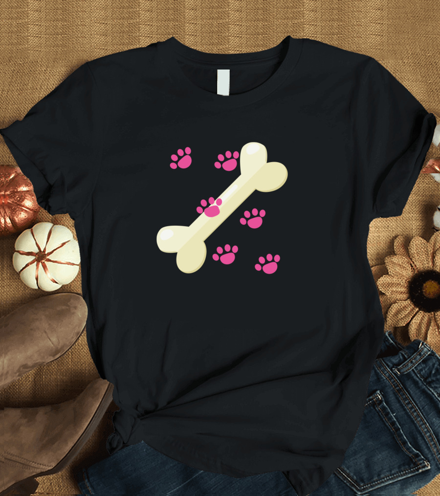 Dog Paws Bone and Pink Paw Prints T-Shirt