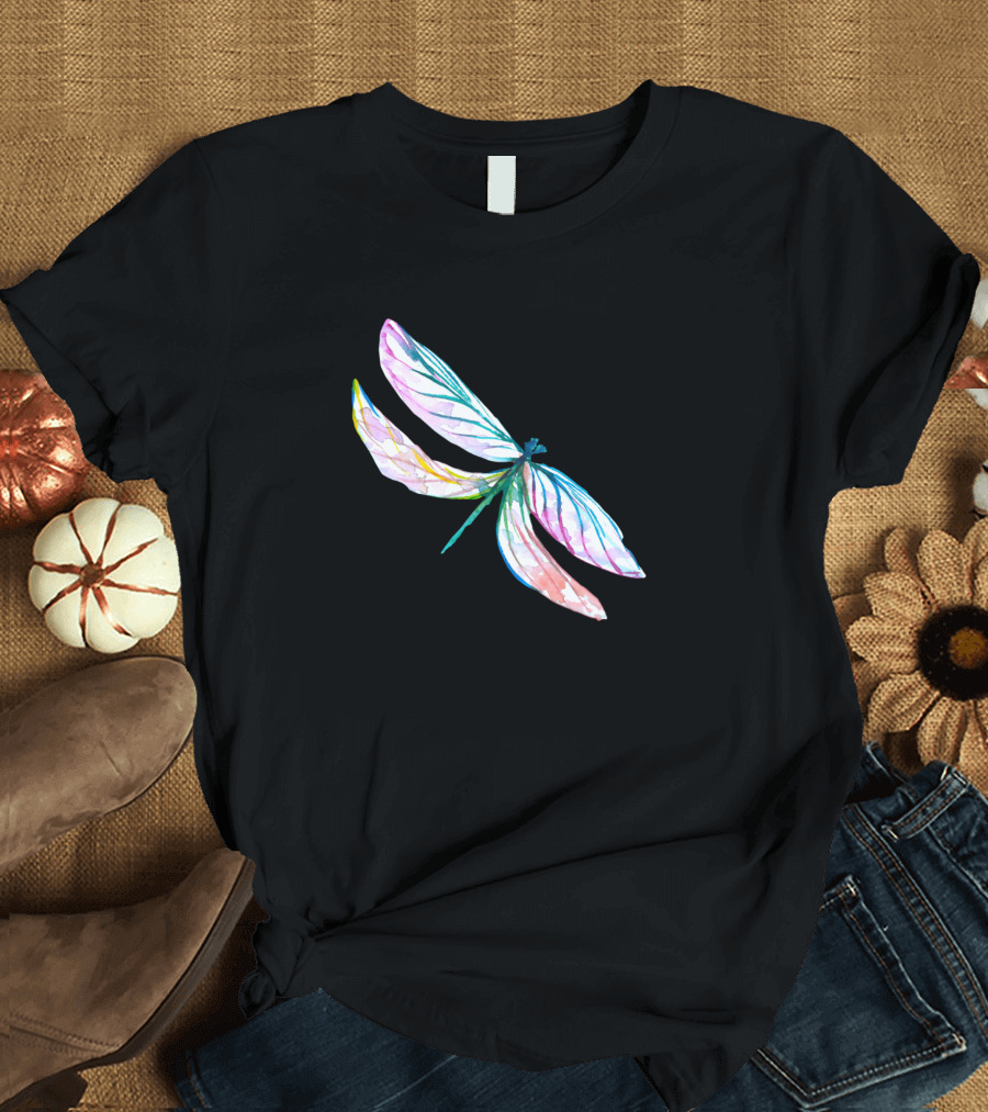 Pink And Green Dragonfly Watercolor T-Shirt