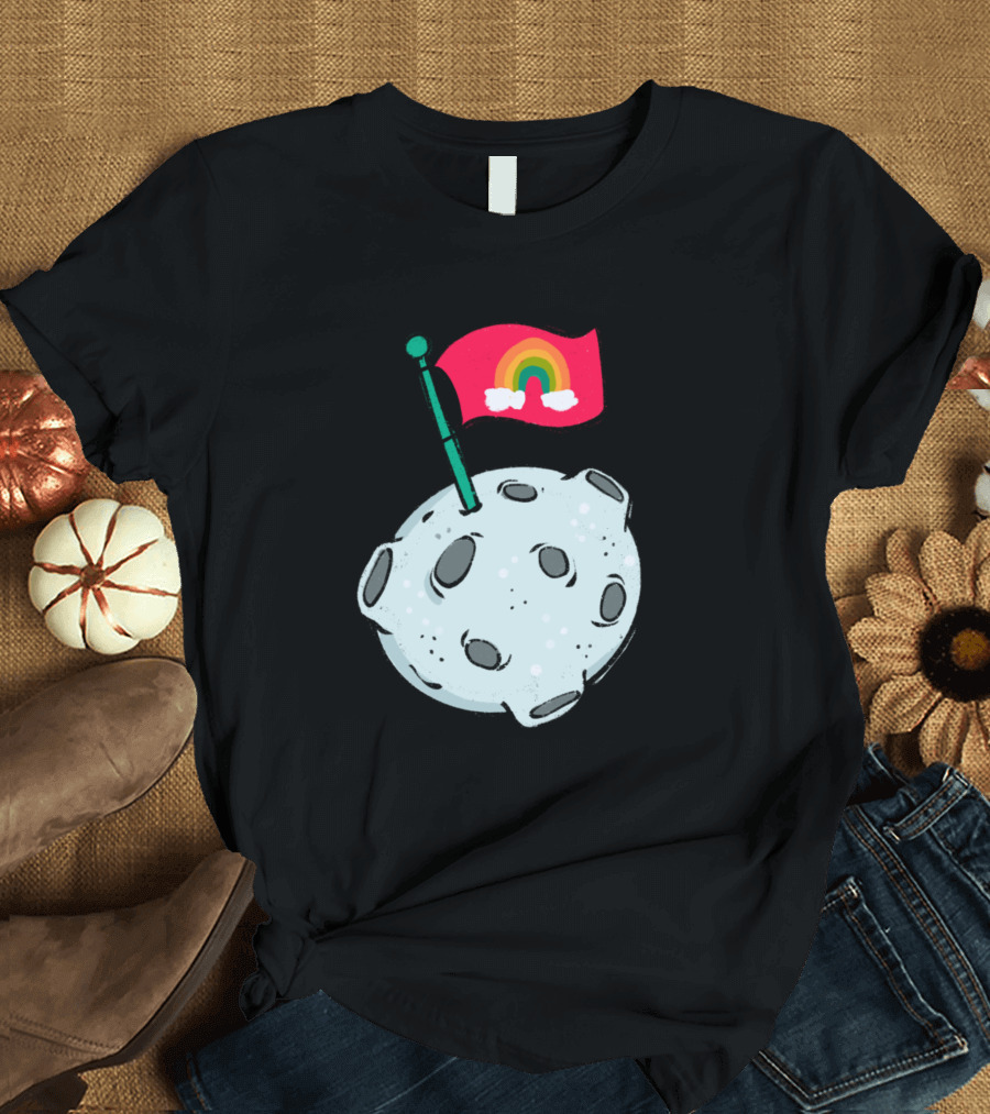Rainbow Flag on Cratered Moon Surface T-Shirt