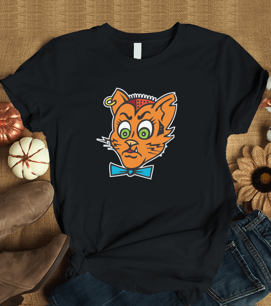 Sour Pus Cartoon Angry Cat Face with Bowtie T-Shirt