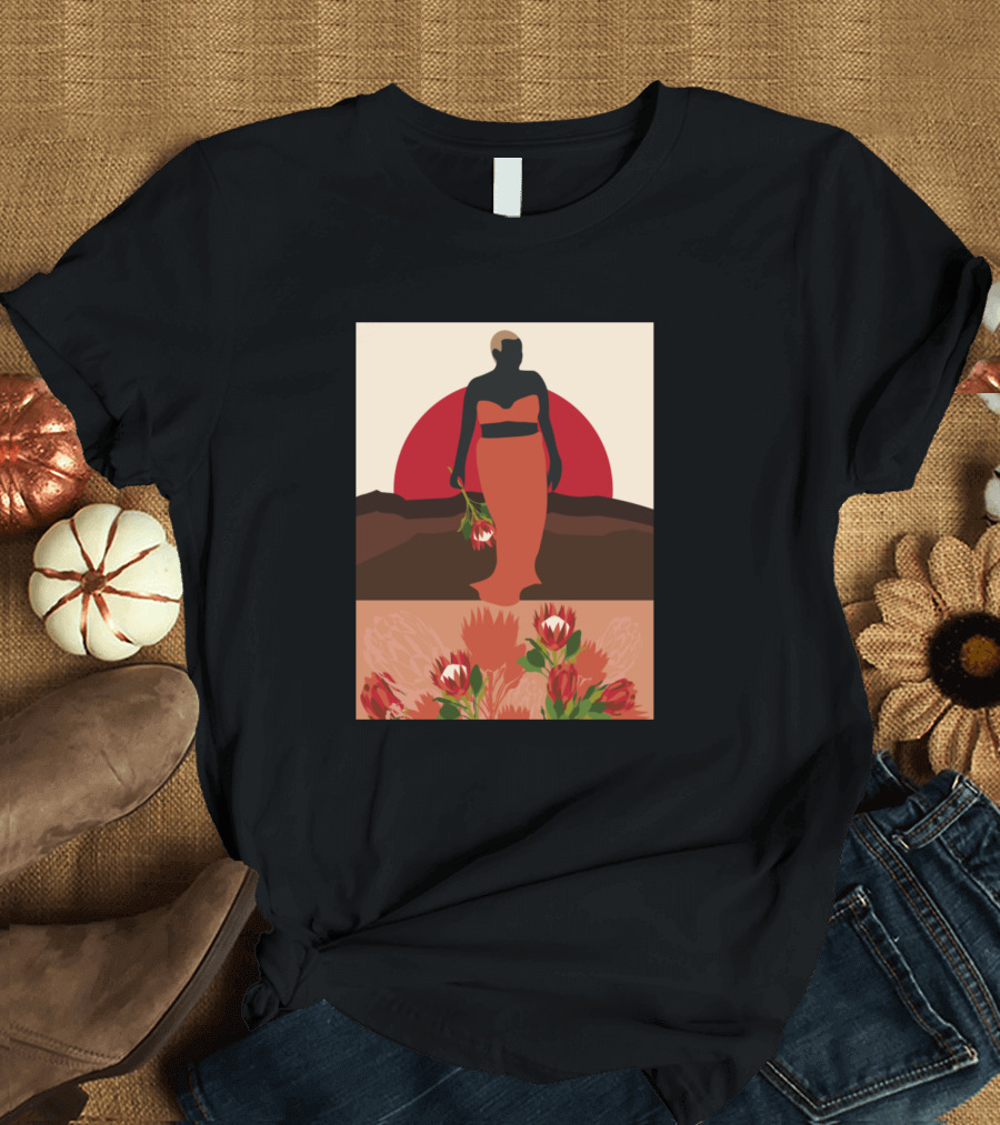 Sunrise Silhouette with Red Sun and Flowers T-Shirt