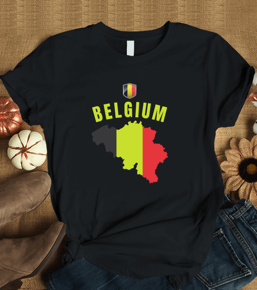 BELGIUM Red Devils Soccer Football Map Flag Shield T-Shirt
