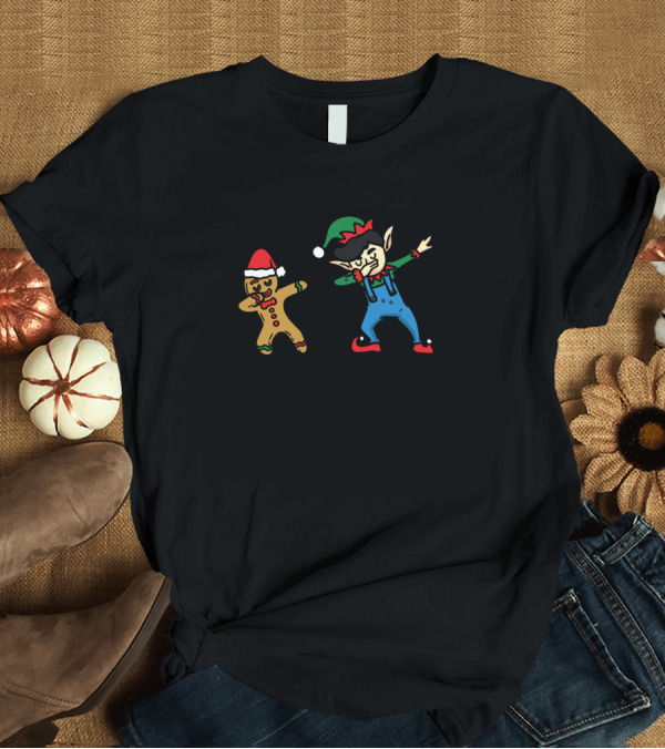T-Shirt: Elf and Gingerbread Man Dab Holiday Dance T-Shirt Elf and Gingerbread Man Dab Holiday Dance T-Shirt