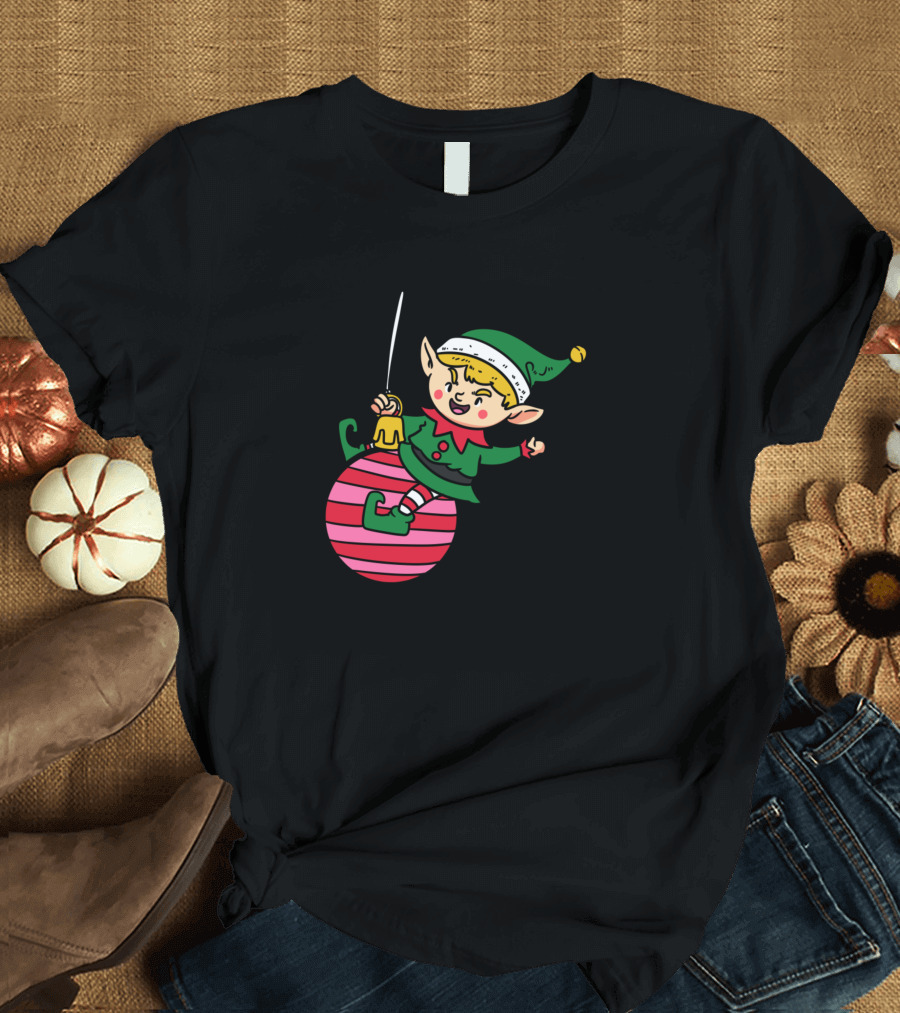 Elf On Striped Christmas T-Shirt