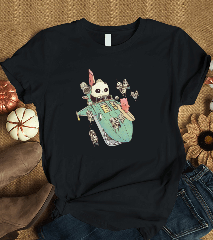 Every Ride Has A Story Panda Spaceship Adventure with Zebras and Pink Companion T-Shirt