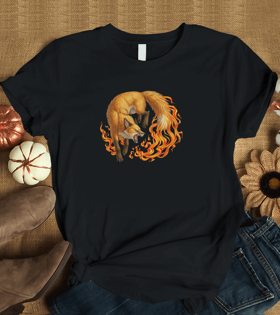 Fox Wild Life Vulpine Fire Circle T-Shirt