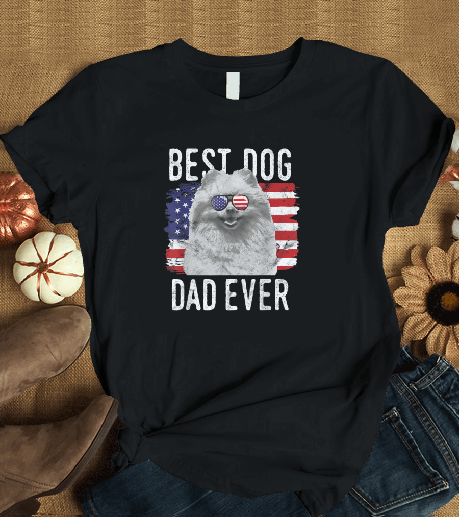 Best Dog Dad Ever Pomeranian American Flag Men's T-Shirt