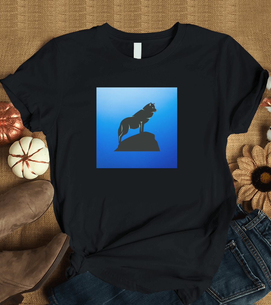Night Wolf Silhouette on Blue T-Shirt
