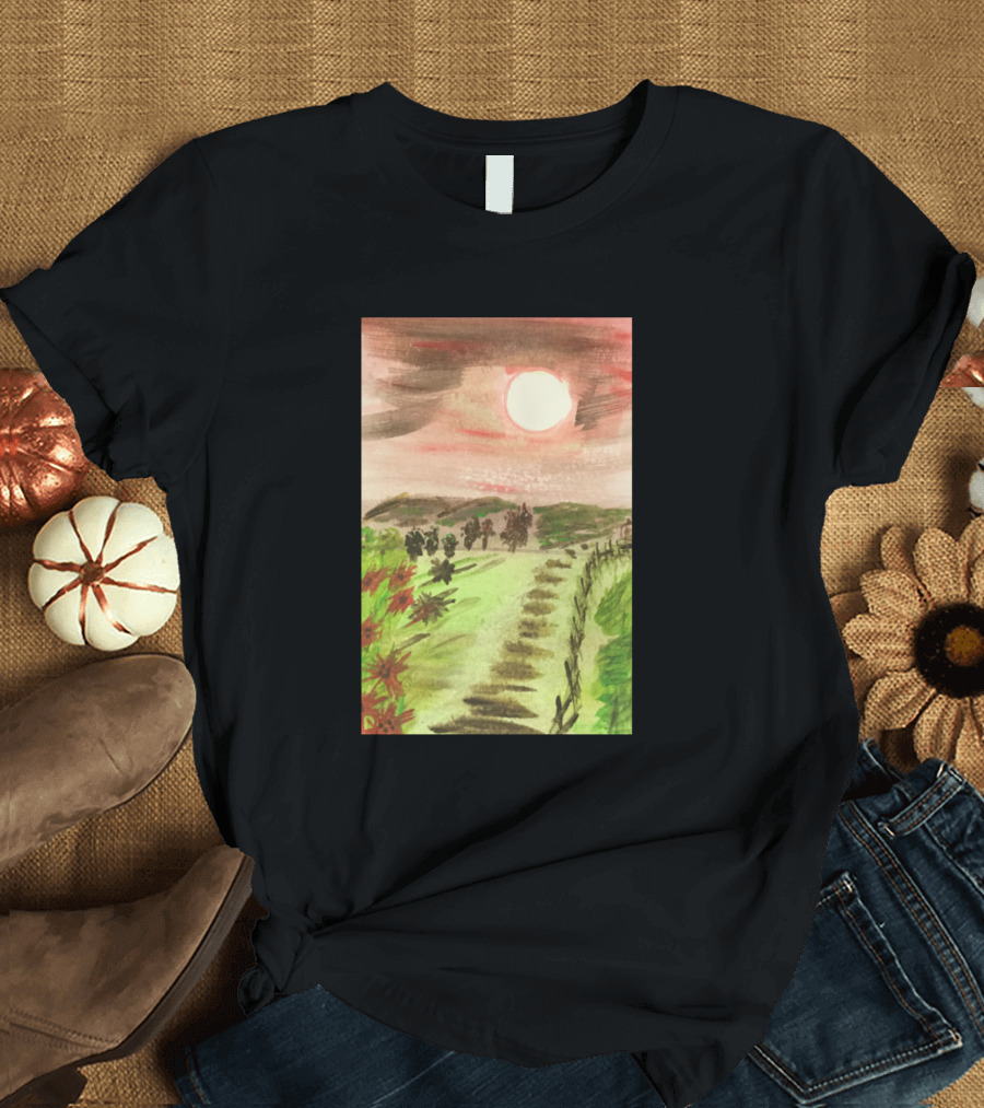 Red Sky Over the Fields Pathway Under a Fiery Sunset T-Shirt