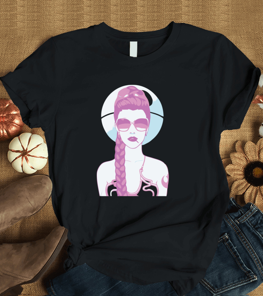Retro Princess Space Icon in Braided Hair and Sunglasses T-Shirt