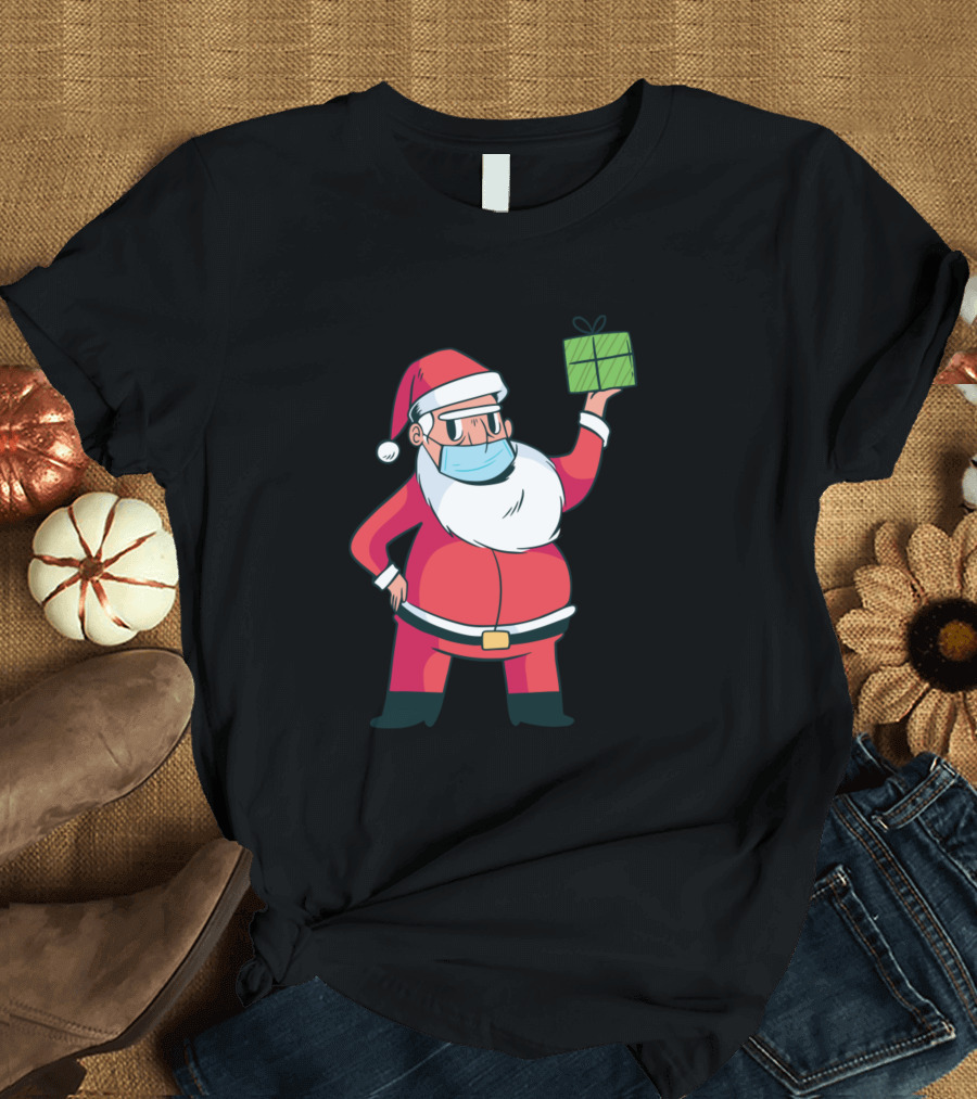 Santa Wearing a Mask Holding a Gift T-Shirt