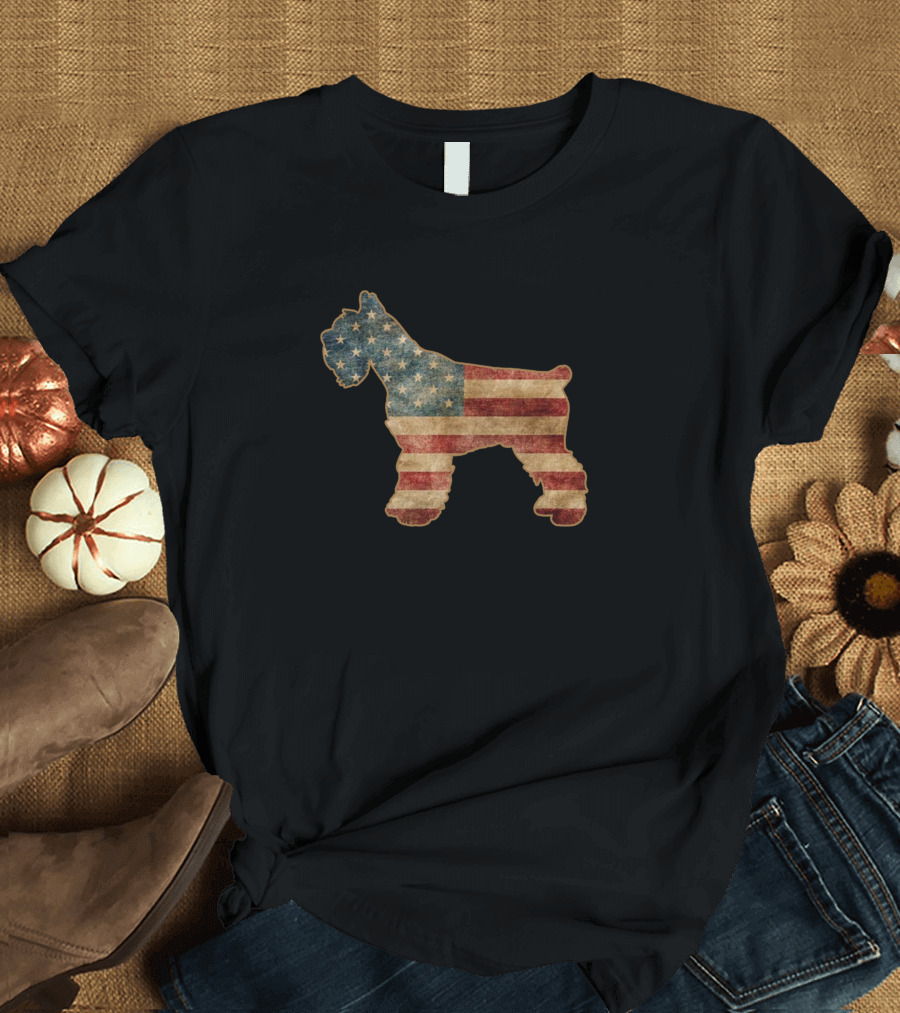 Schnauzer Silhouette with American Flag for 4th of July T-Shirt