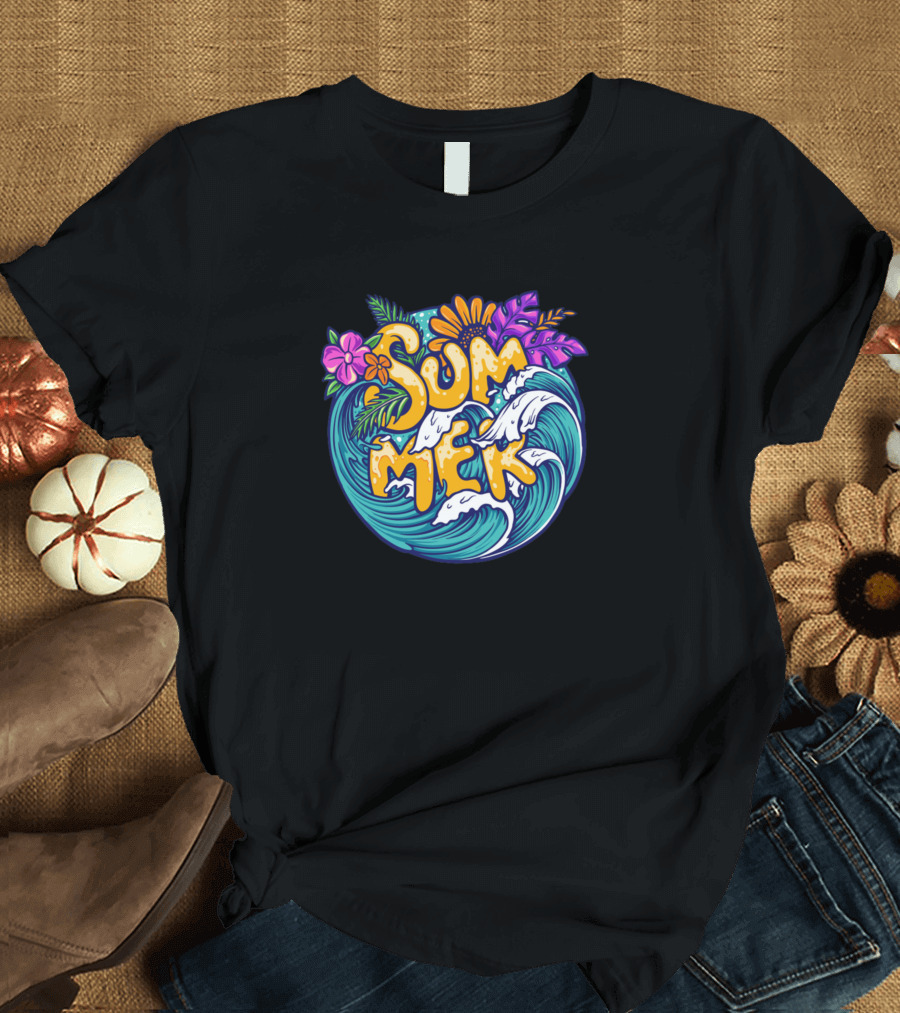 Summer Tropical Beach Sunflower Wave Florals T-Shirt