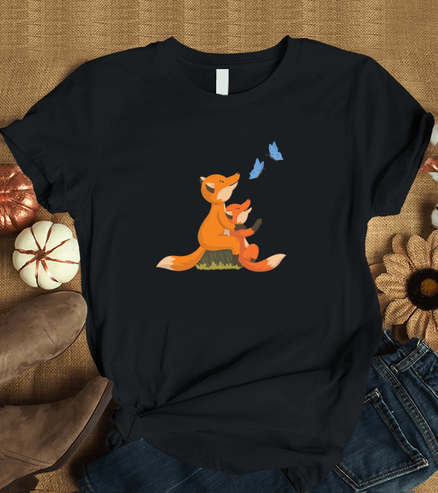 Two Foxes Watching Butterfly Parent and Baby T-Shirt