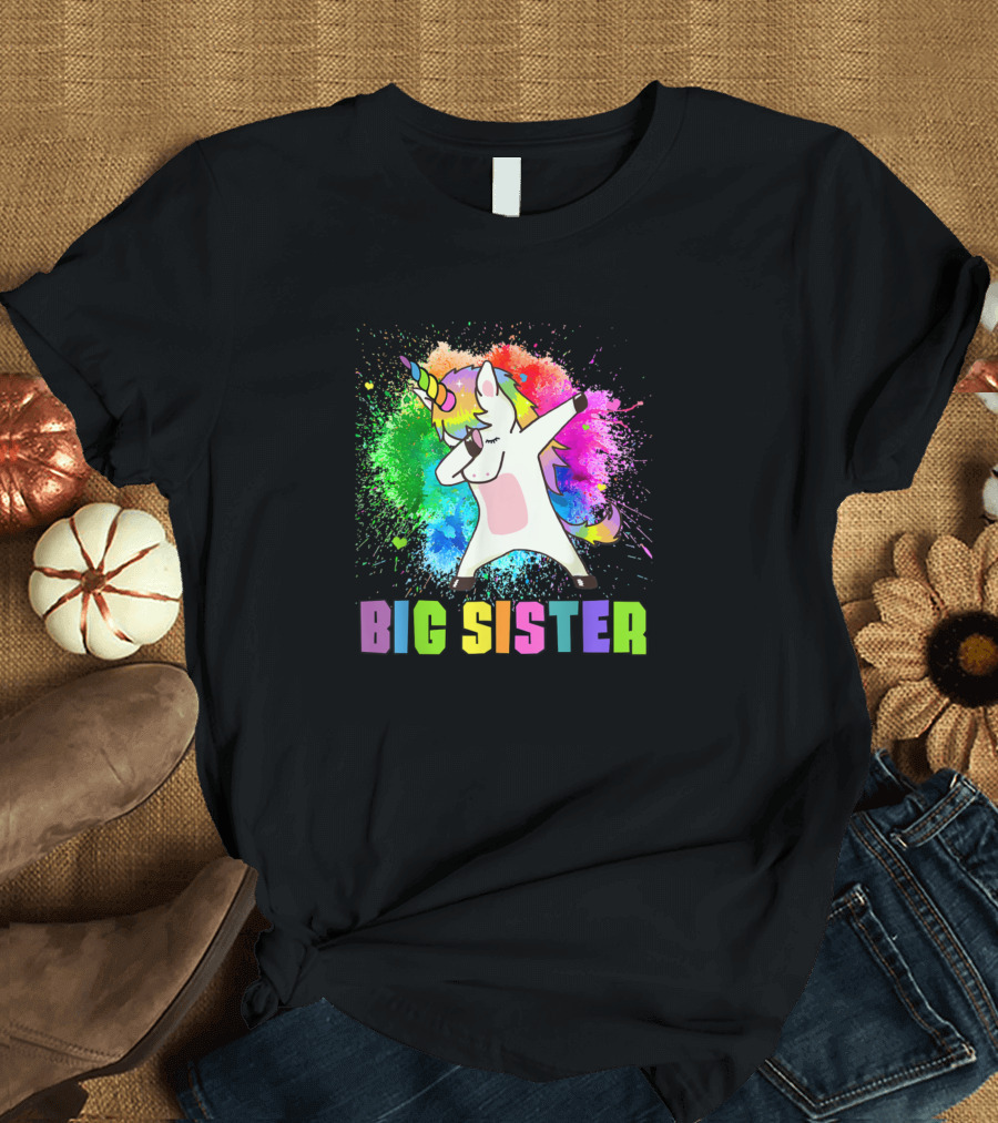 Big Sister Unicorn Dabbing Colorful Splash T-Shirt