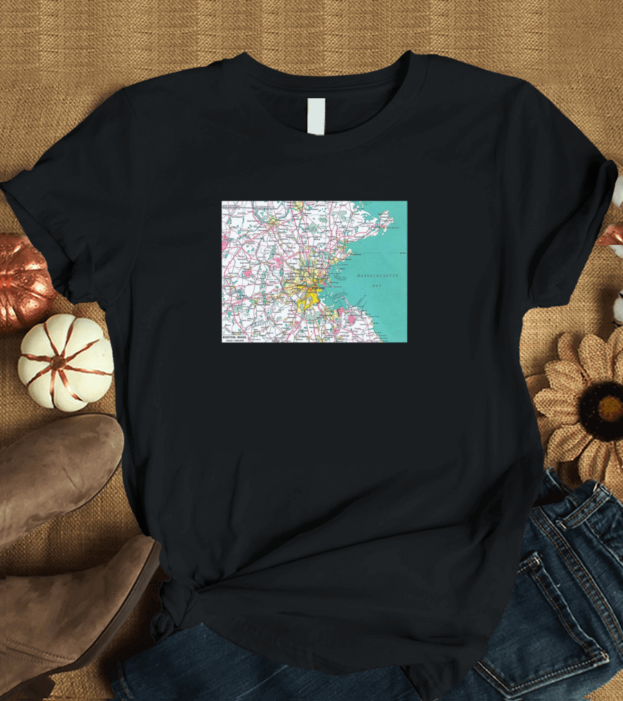 Boston Massachusetts Bay Area Map Detailed Roads and Regions T-Shirt