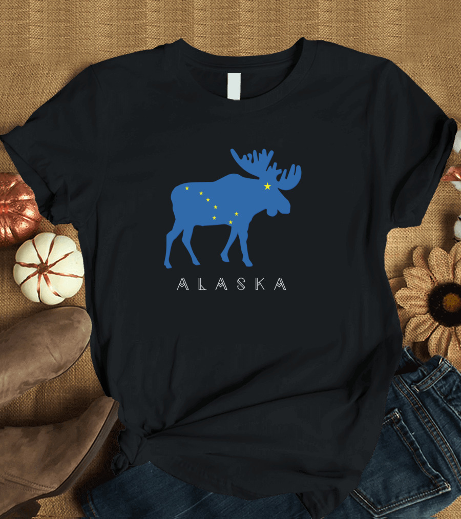Alaskan Moose with Alaska Flag Design Alaska T-Shirt