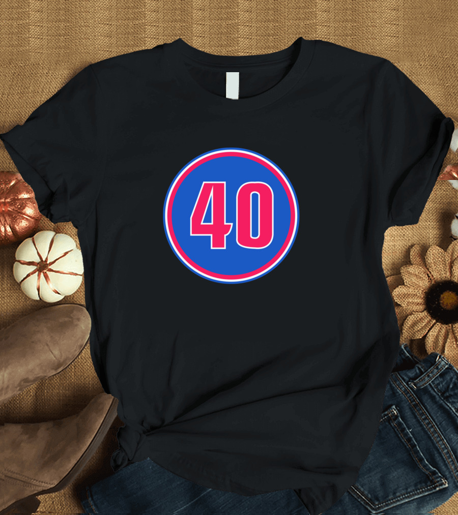Bill Laimbeer Number 40 Detroit Pistons Jersey Icon Blue and Red Circular Badge T-Shirt
