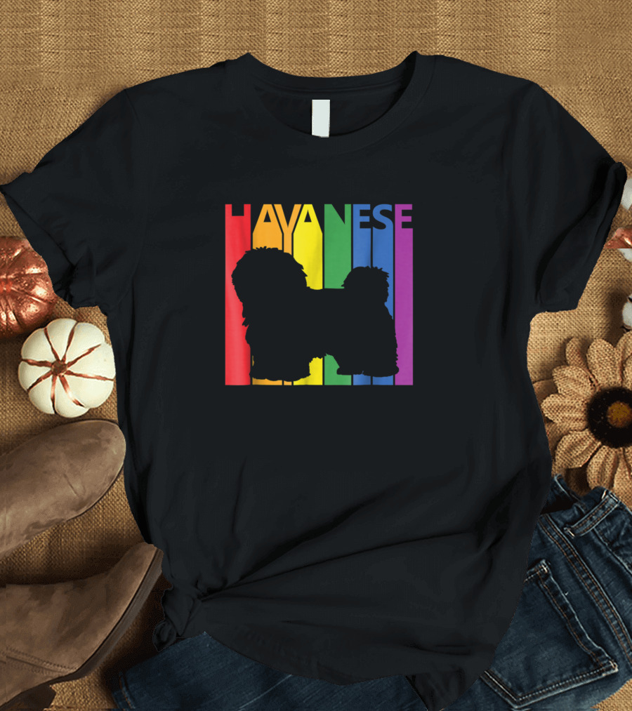 Havanese Dog Silhouette with Rainbow Stripes T-Shirt