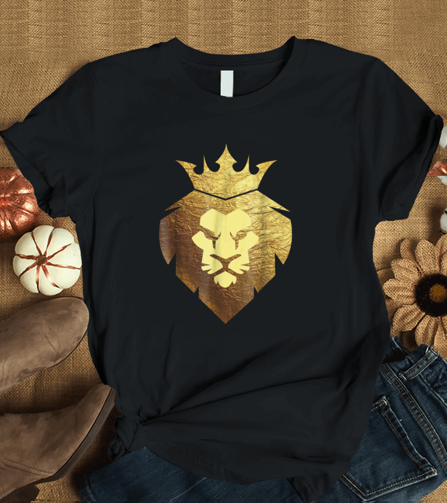 Gold Lion King Crowned Jungle Emblem T-Shirt