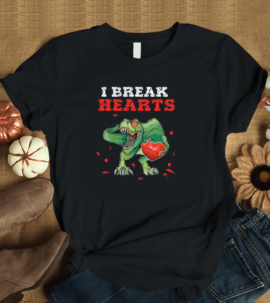 I Break Hearts Rex Dinosaur Valentines Day Heart Broken Cartoon T-Rex T-Shirt