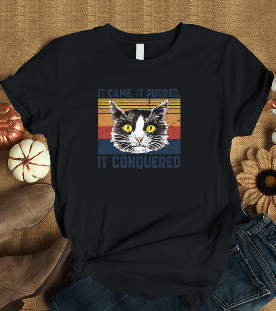 It Came It Purred It Conquered Funny Kitten Cat Face T-Shirt