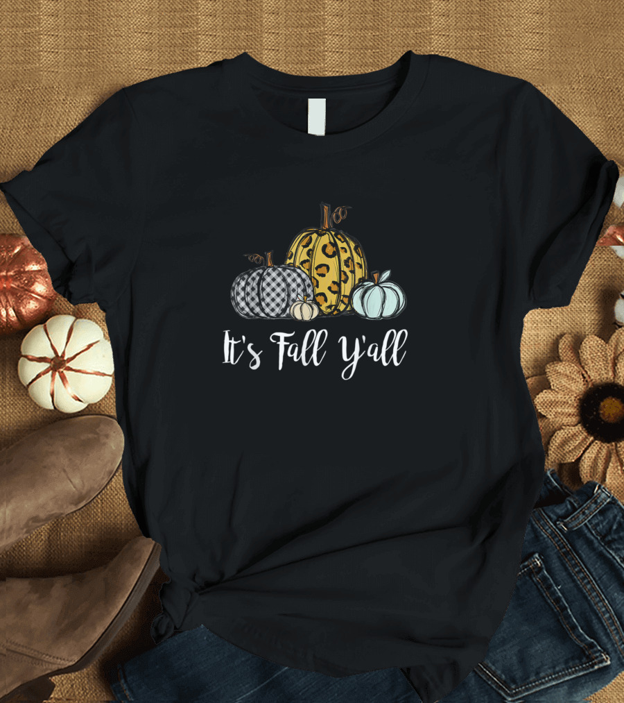 It's Fall Y'all Pumpkin Leopard Print Autumn T-Shirt
