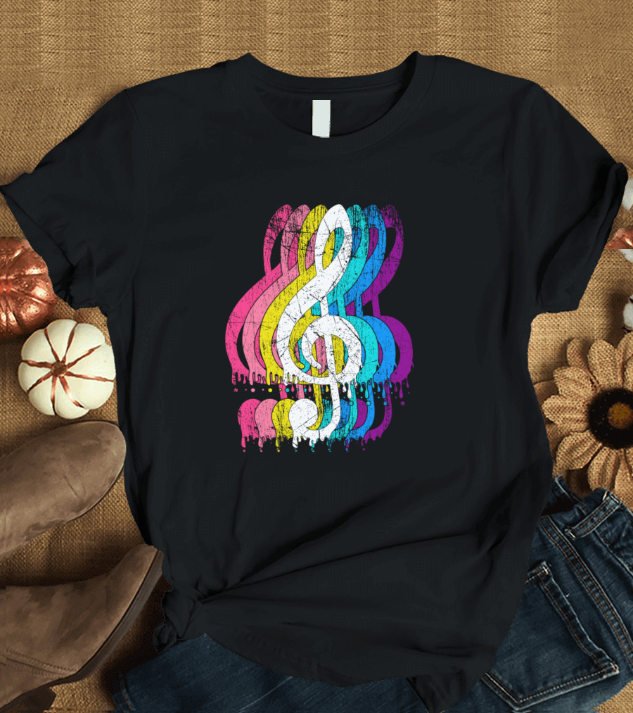 Musician Sheet Music Violin Key Colorful Treble Clef Music T-Shirt