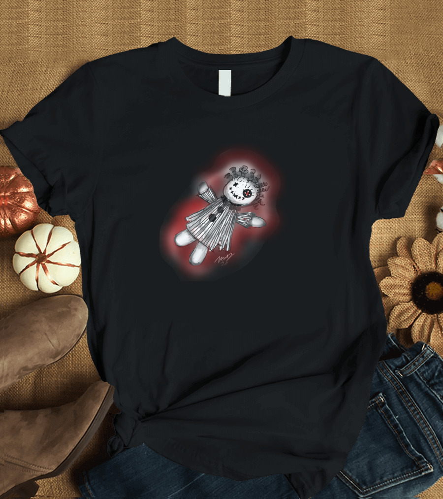 Sally Shettebrek Creepy Doll with Button Eyes and Red Glow T-Shirt