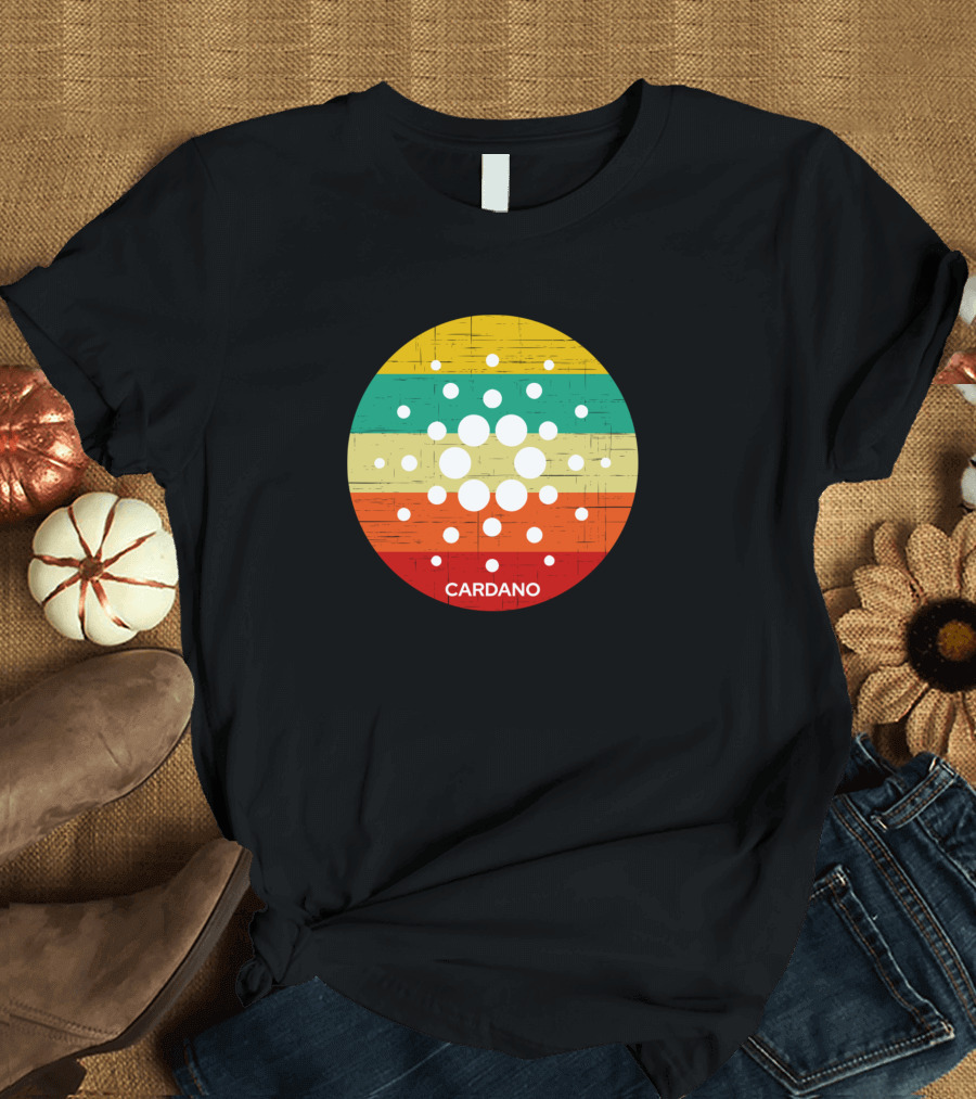 Cardano Ada Cryptocurrency Retro Stripes Grunge T-Shirt