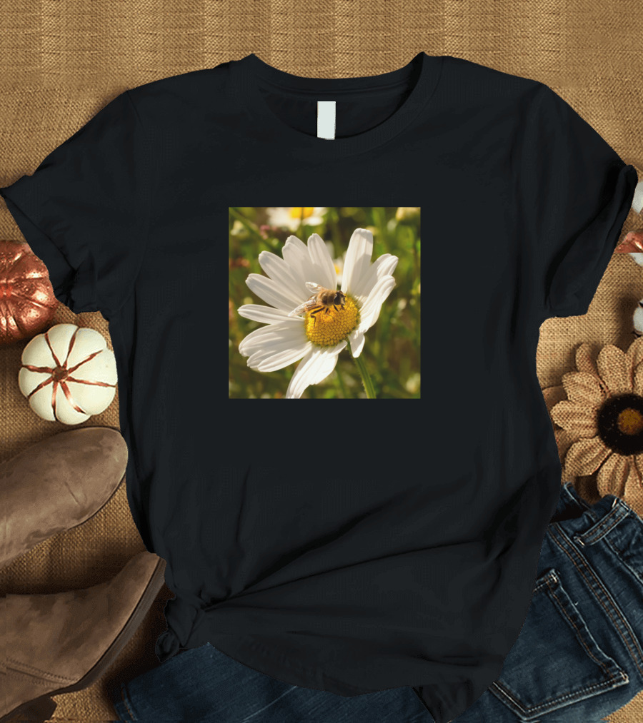 Flower with Bee on White Petals T-Shirt