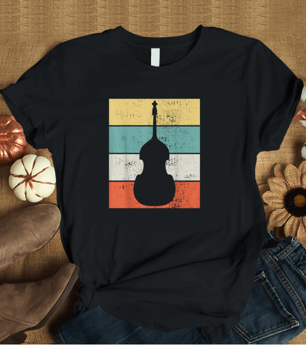 T-Shirt: Retro Double Bass Silhouette Music Teacher Vintage Stripes T-Shirt Retro Double Bass Silhouette Music Teacher Vintage Stripes T-Shirt