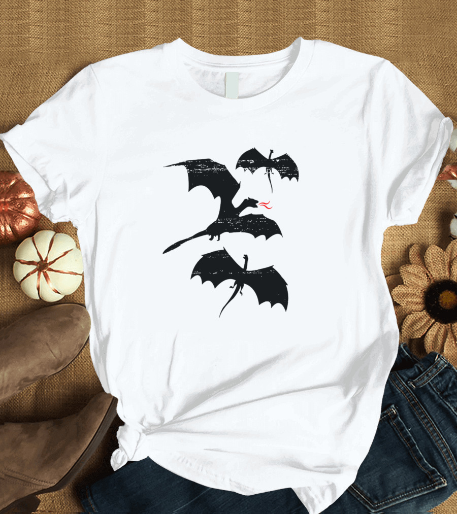 Dragons Flying Silhouettes with Red Flame T-Shirt