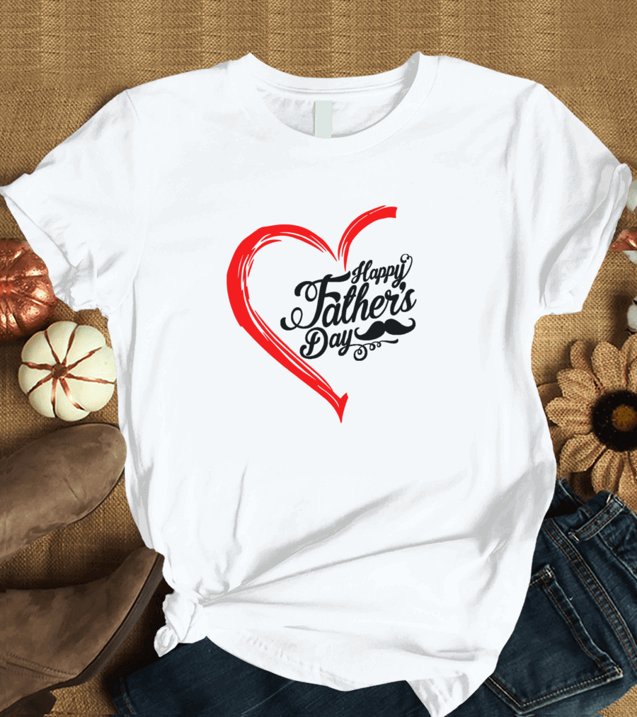 Happy Father's Day Red Heart Moustache T-Shirt