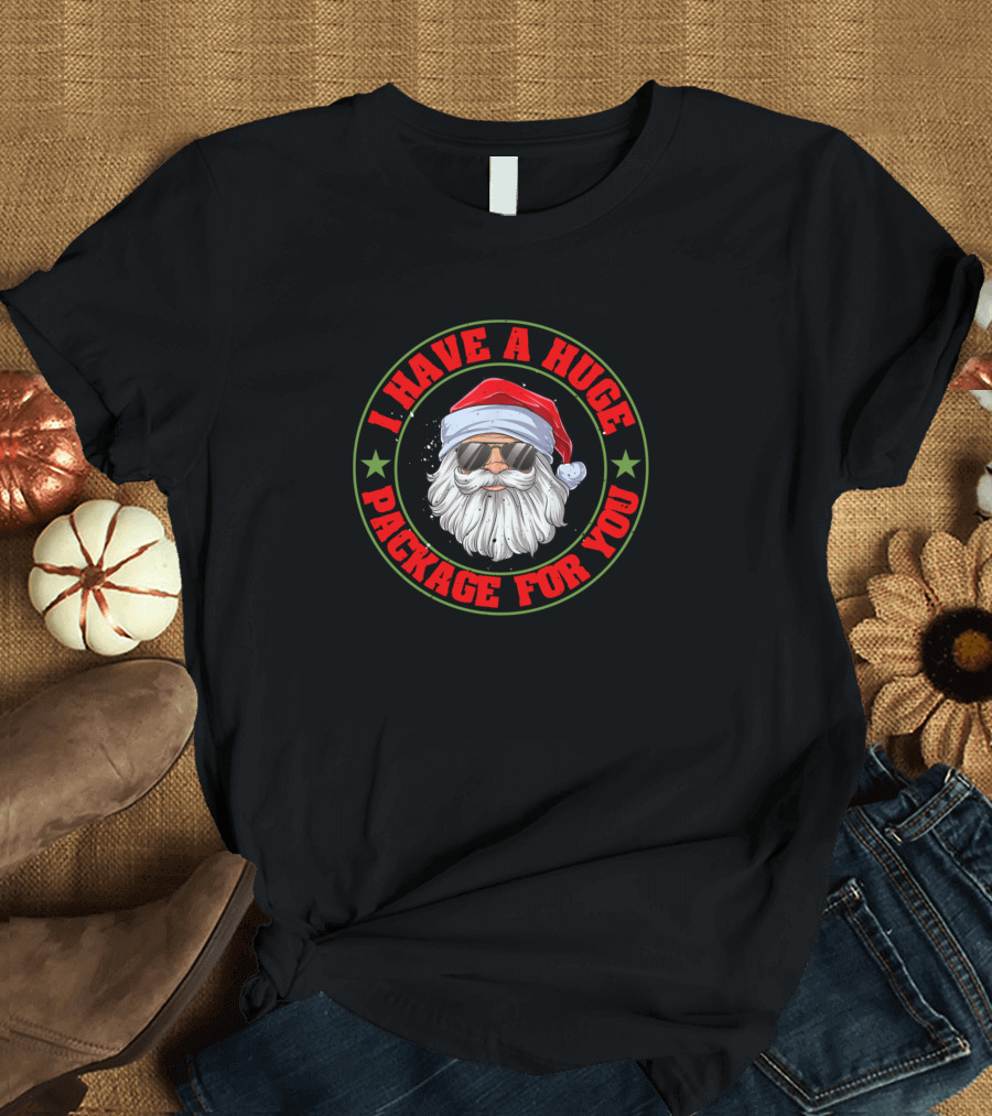 I Have A Huge Package For You Santa Claus In Sunglasses With Red Hat T-Shirt