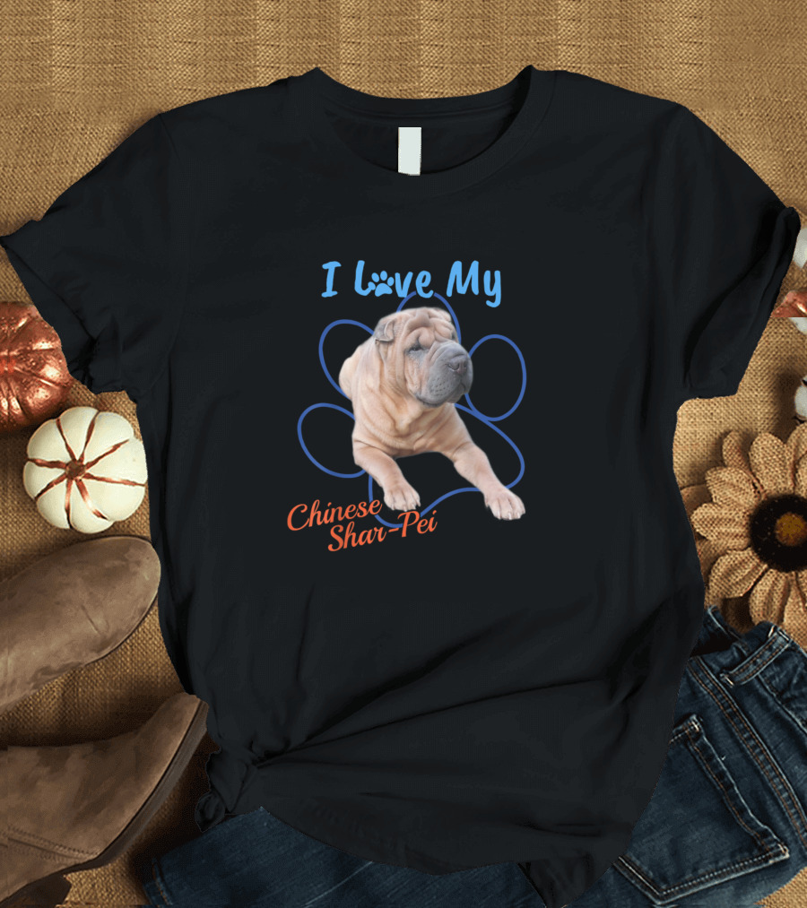 I Love My Chinese Shar Pei Dog Lover Paw Prints T-Shirt