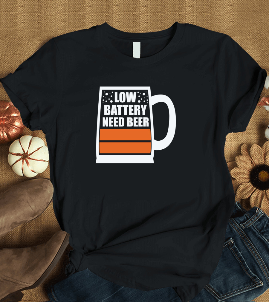 Low Battery Need Beer Mug Icon with Orange Fill T-Shirt