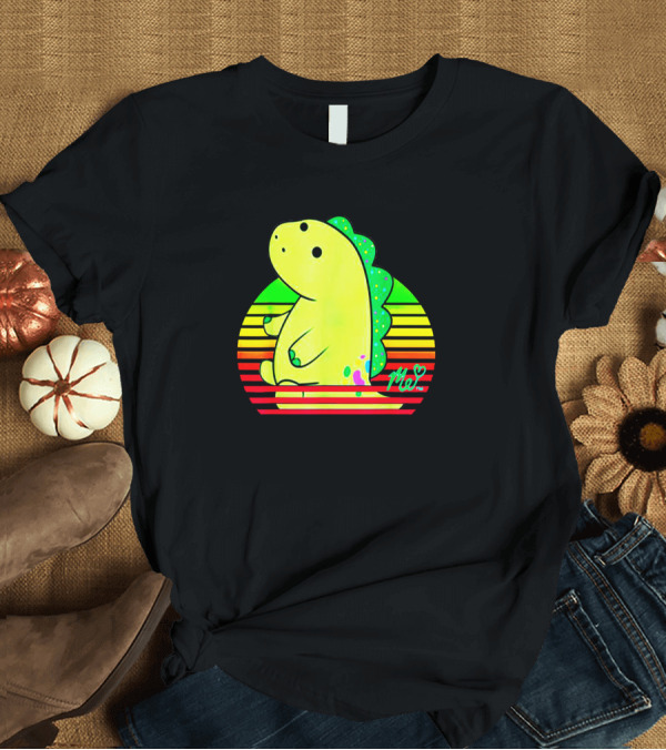 T-Shirt: Dinosaur Neon Retro Cute Stripes T-Shirt Dinosaur Neon Retro Cute Stripes T-Shirt
