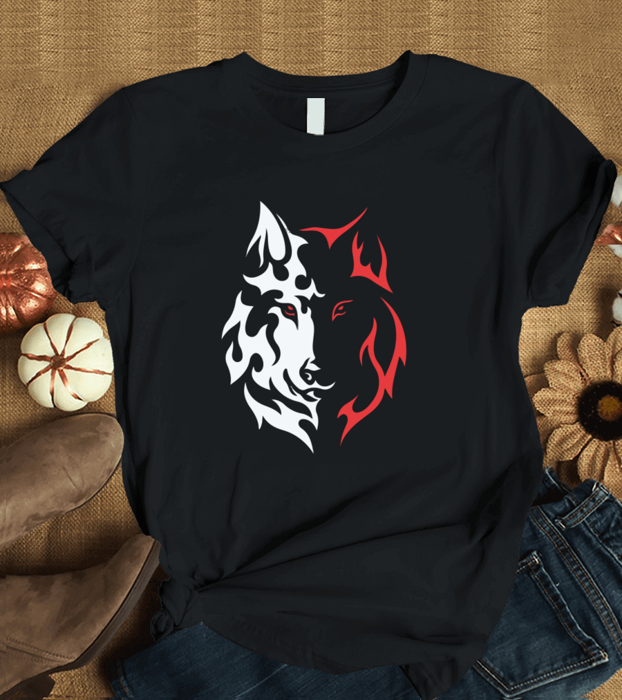 Wolf Face White and Red Duality T-Shirt