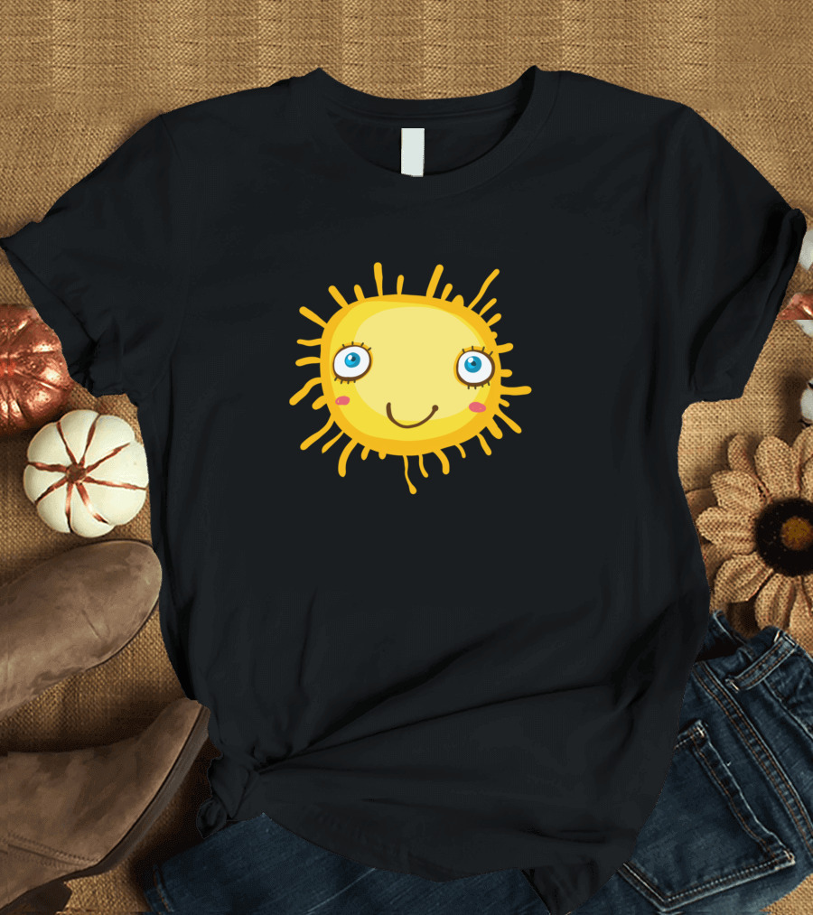 Yellow Virus Smiling Sun with Radiant Face T-Shirt
