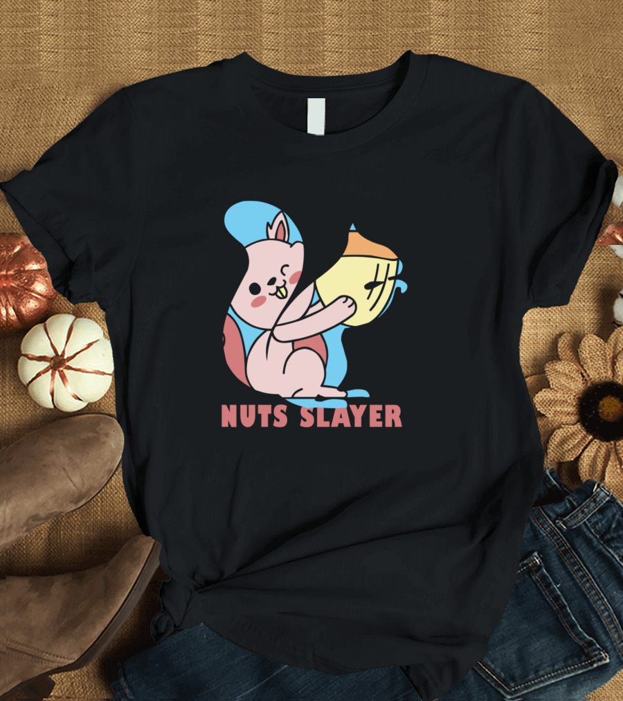Nuts Slayer Squirrel Cute Cartoon Character T-Shirt