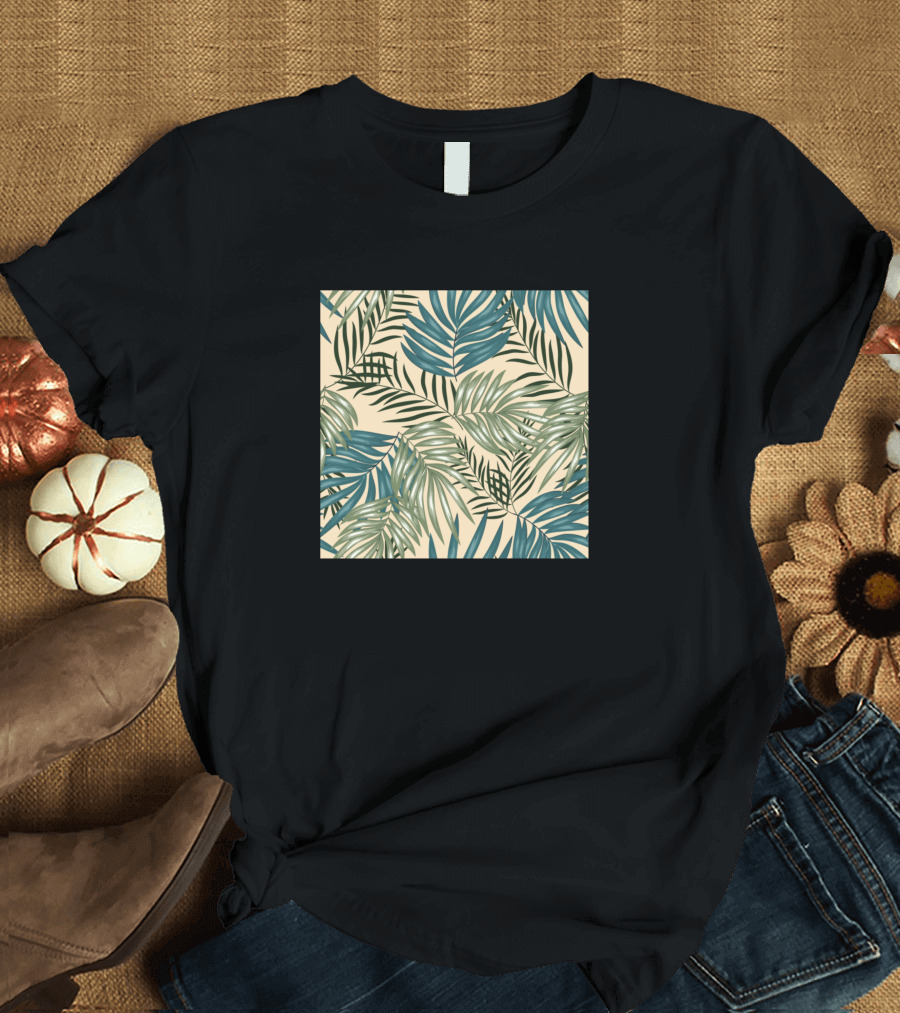 Tropical Palm Leaf Seamless Pattern Green Foliage Square T-Shirt
