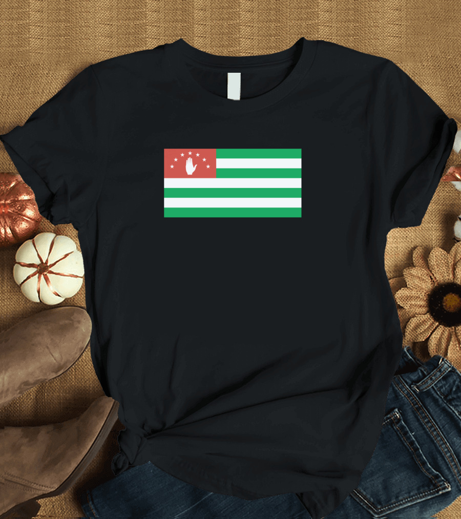 Abkhazia National Flag Green White Stripes Red Canton Hand T-Shirt