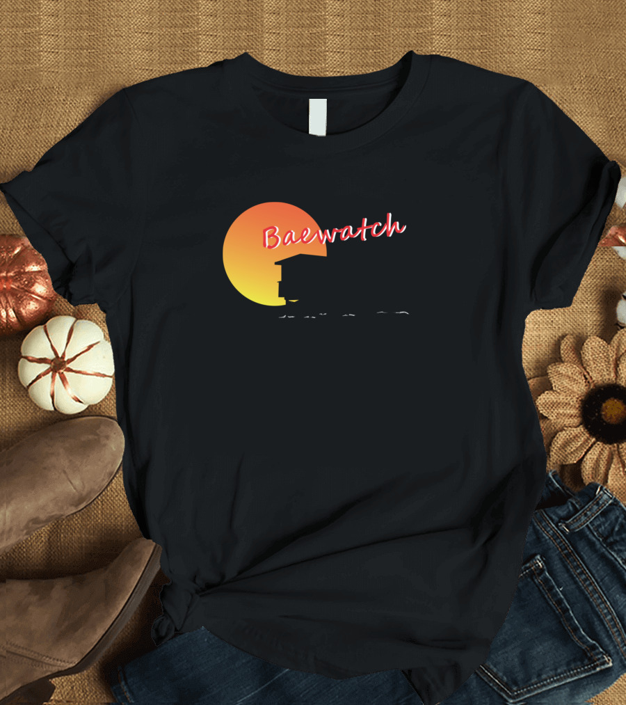 Baewatch Silhouette with Sunset Background T-Shirt