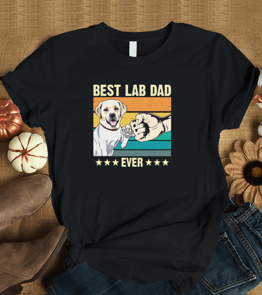 BEST LAB DAD EVER RETRO PAW FIST BUMP STARS T-Shirt