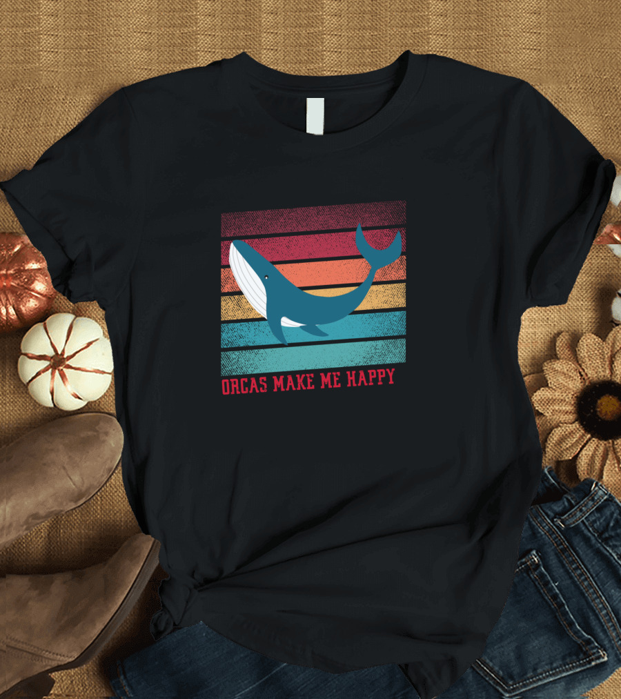 Orcas Make Me Happy Vintage Retro Whale T-Shirt